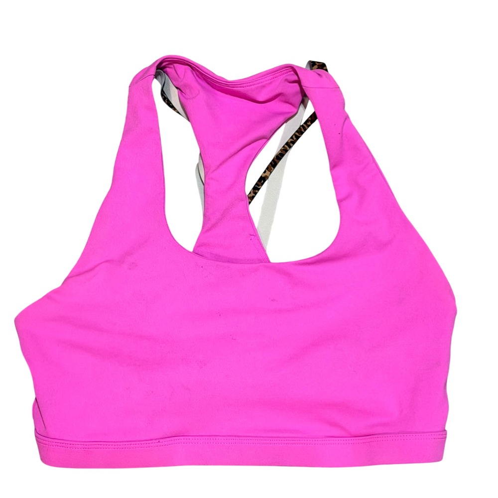Fabletics Sports Bra Womens Pink Leopard Racerback Active Gym Yoga Athleisure